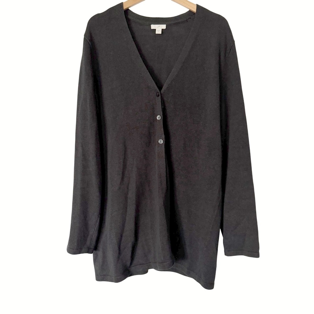 J. Jill Linen Blend Black Cardigan Women's L Sweater Minimalist Quiet Luxury